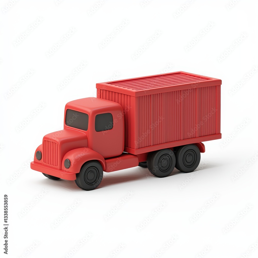 Bright Red Toy Truck with Container on White Background for Kids and Educational Purposes Bright Red Toy Truck with Container on White Background for Kids and Educational Purposes