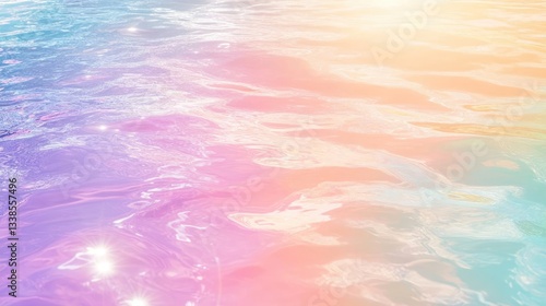 Pastel Water Surface Texture Background With Rainbow Light Shimmering Effects With Various Colors and Hues. A Gentle Water Surface Texture With Light Shine and Ripple Effects. A Calm and Serene
