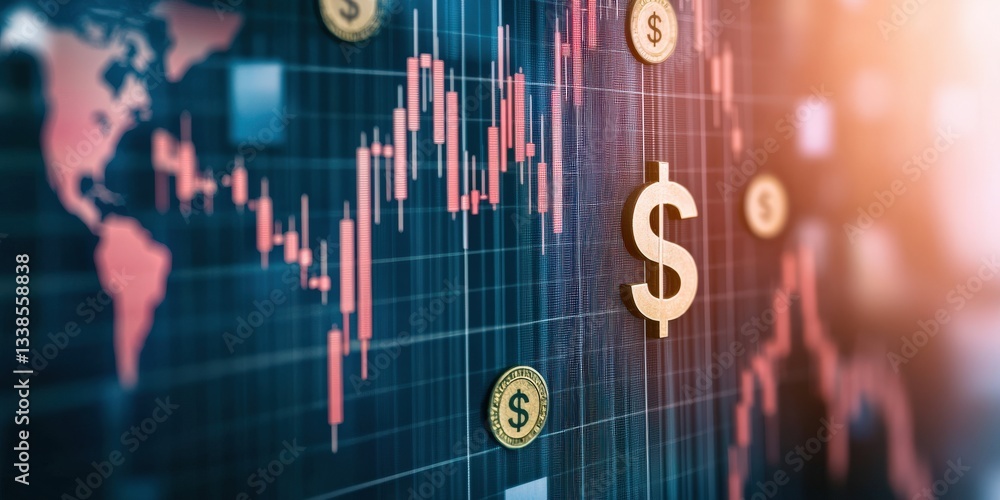 Obraz premium Import Tariffs policy strategy concept. Financial data visualization with dollar symbols and graphs.