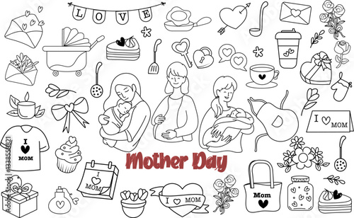mother doodle element design clipart decoration
