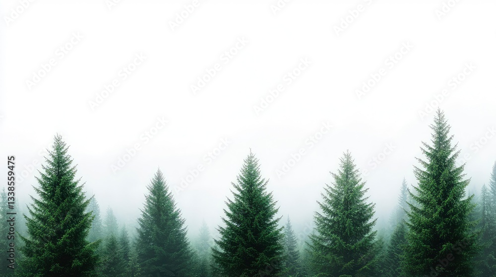 Misty forest with evergreen trees, creating a serene and peaceful atmosphere. Misty forest with evergreen trees, creating a serene and peaceful atmosphere.