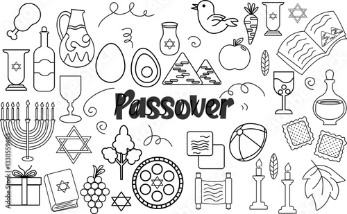 Passover doodle icon set decoration element