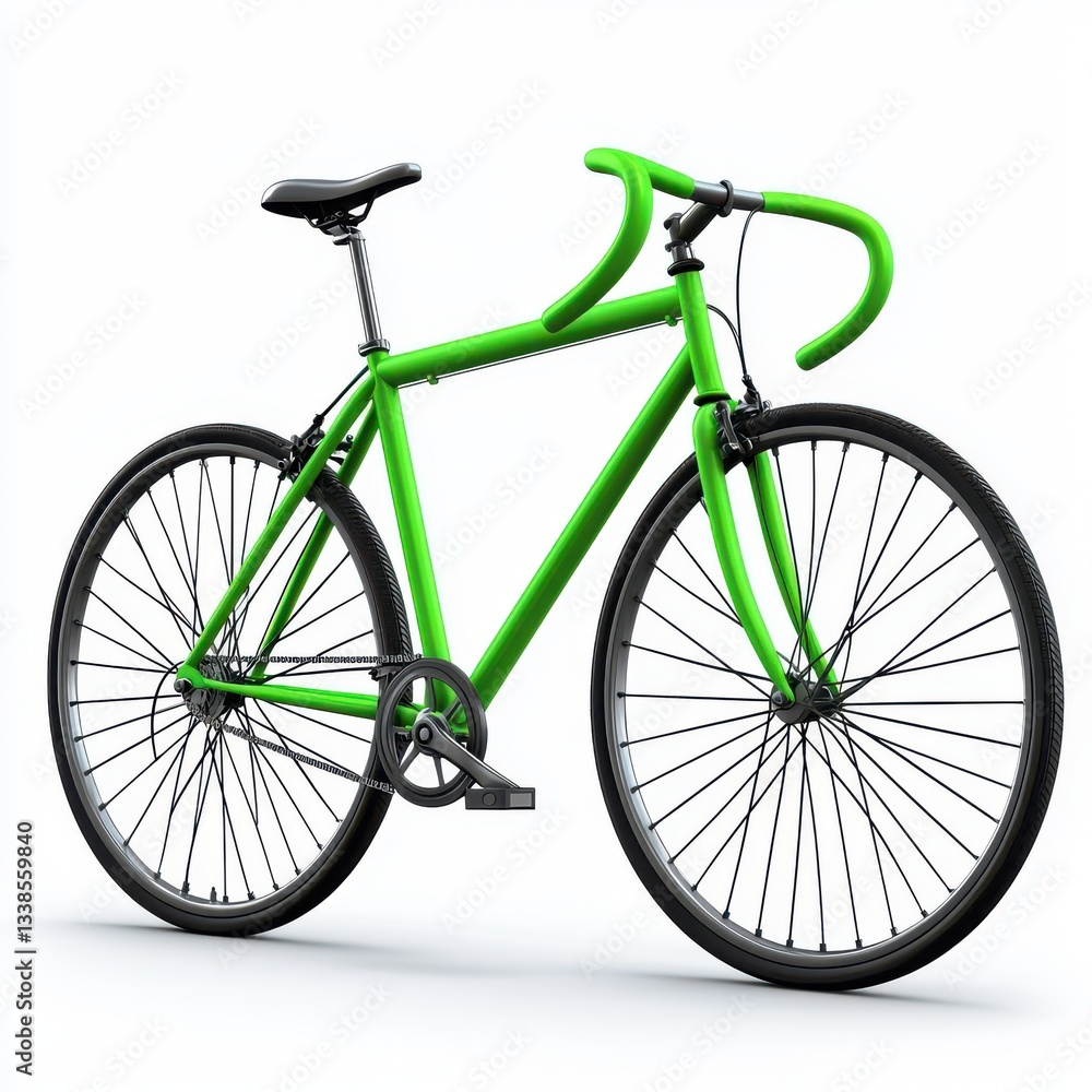 Bright Green Bicycle with Minimalist Design on a White Background for Urban Transportation and Fitness Inspiration Bright Green Bicycle with Minimalist Design on a White Background for Urban Transportation and Fitness Inspiration