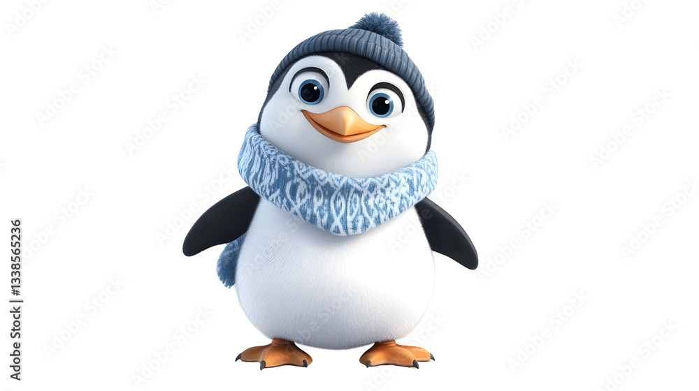 Fototapeta premium 3D penguin character, adorable and playful, winter and Arctic theme, Transparent Background PNG