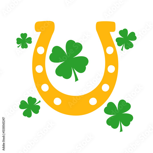 Día de San Patricio. Logo con silueta de tréboles de 4 hojas con herradura. Símbolo de la suerte y la herencia irlandesa
