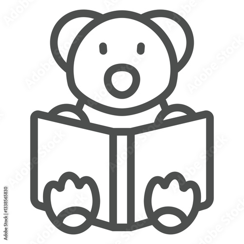 Bear toy and book line icon, love animals tale concept. Vector graphics. Bear animal with opened textbook sign on white background, outline style icon for mobile or web design.