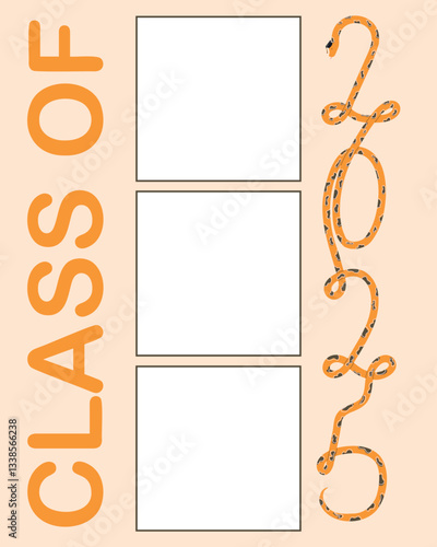 Class of 2025 photo frame. Vector illustration with snake