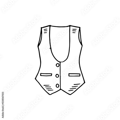 Cartoon line drawing of a vest or waistcoat, hand-drawn fashion vector.