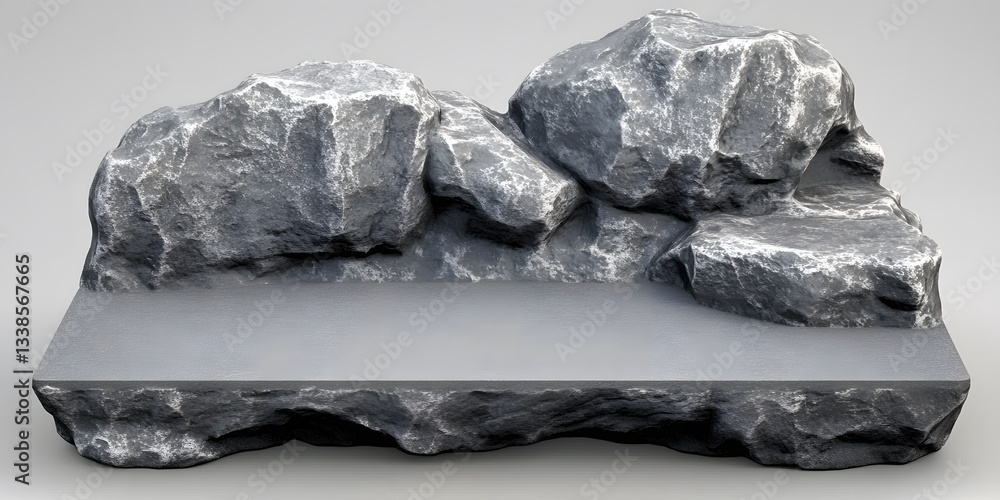 Fototapeta premium Stone Platform Product Display Mockup, Gray Rock Shelf for Presentation