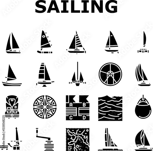 sailing sport yacht regatta icons set vector
