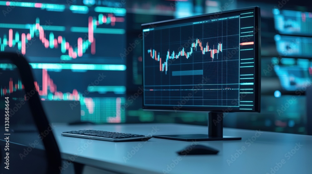 Markets Impact futures trading concept. High-tech monitor displaying financial market data and analysis. Markets Impact futures trading concept. High-tech monitor displaying financial market data and analysis.