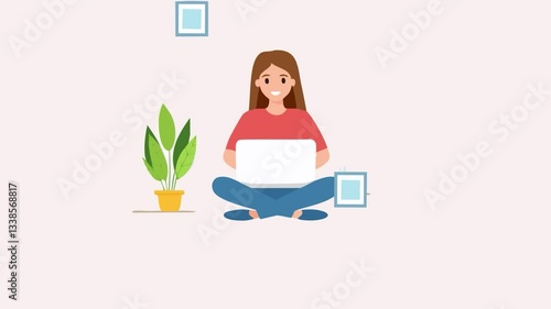 girl with shopping cart on laptop