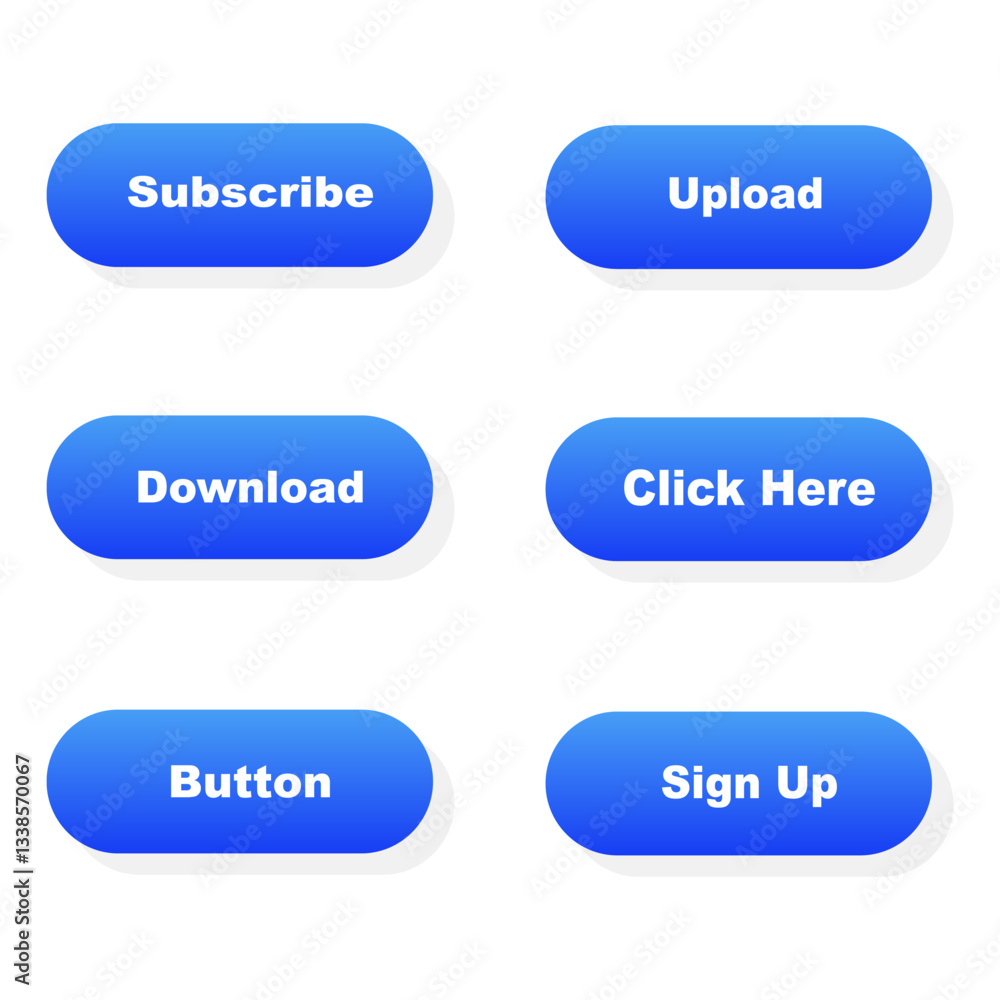 Interface button. Web button set. Click button. Action button. Vector illustrations. Interface button. Web button set. Click button. Action button. Vector illustrations.