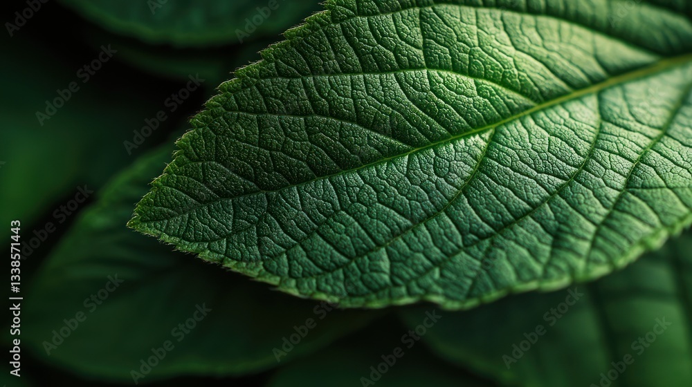 Obraz premium A close up photograph of a green textured leaf