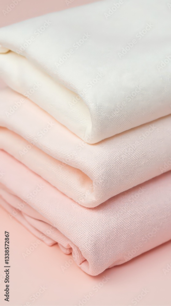 Vertical stack of fabric swatches in a pastel gradient from white to pink, linen-like texture, soft light for a harmonious design feel Vertical stack of fabric swatches in a pastel gradient from white to pink, linen-like texture, soft light for a harmonious design feel