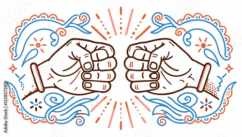 Fist Bump or High Five Icon: A simple line drawing of two hands about to bump fists or give a high five.