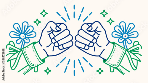 Fist Bump or High Five Icon: A simple line drawing of two hands about to bump fists or give a high five.