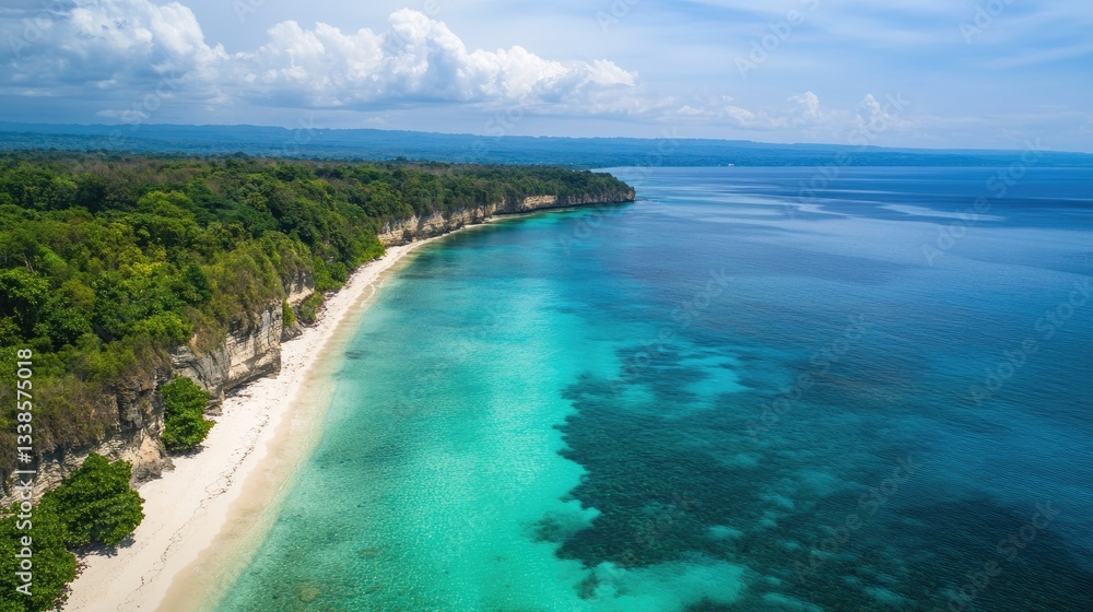 Serene Aerial View of Tropical Beach and Clear Blue Ocean Waters Serene Aerial View of Tropical Beach and Clear Blue Ocean Waters