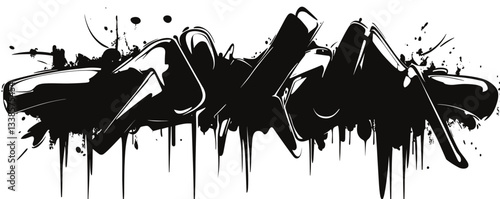Abstract black and white graffiti art with bold, dripping brush strokes.