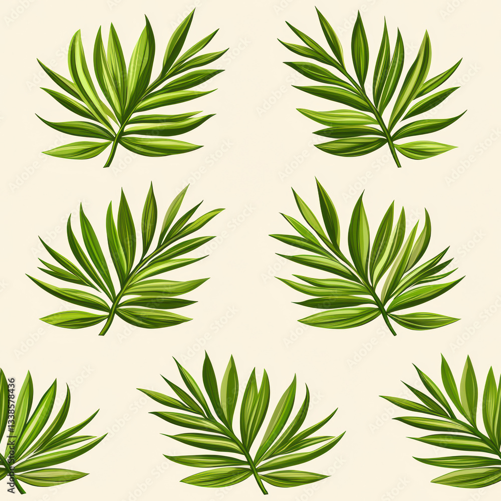 Fototapeta premium Summer Botanical Textile Seamless Pattern, Tropical palm leaves seamless pattern on soft background