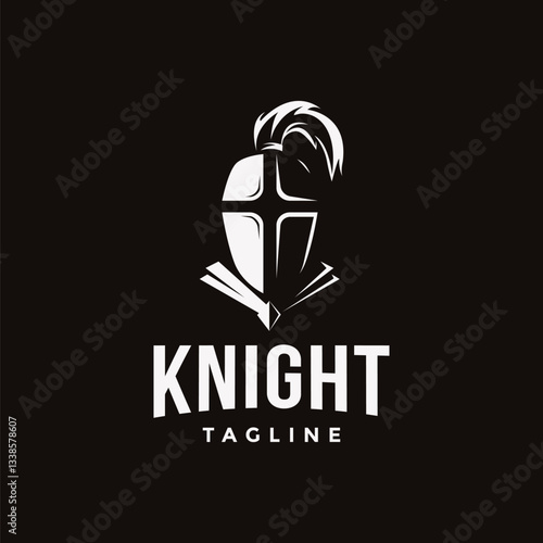 Head of knight logo icon vector on dark background with crossed mask
