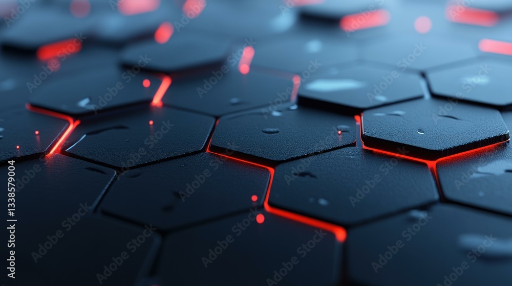 Fototapeta premium Abstract Hexagon Pattern Background Red Neon Lights Technology Digital Futuristic Design