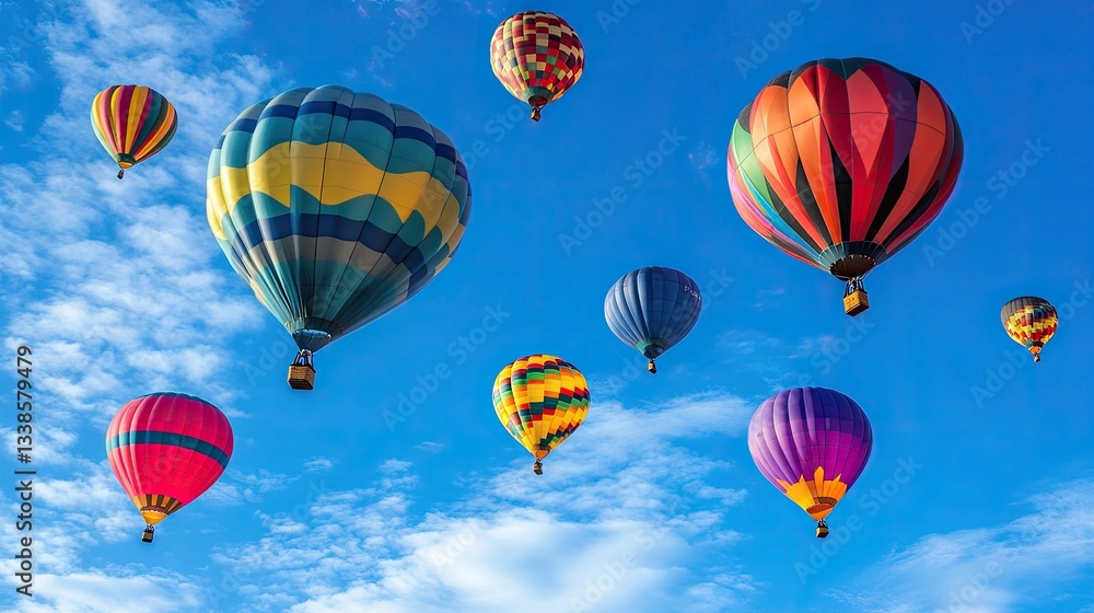 Colorful Hot Air Balloons Floating in a Bright Blue Sky Colorful Hot Air Balloons Floating in a Bright Blue Sky