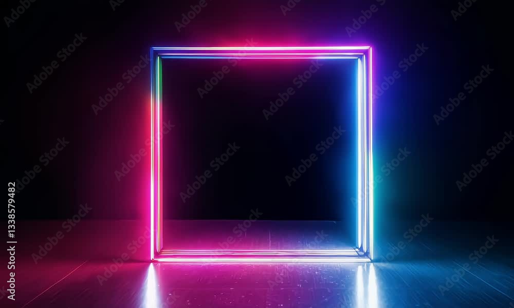 colorful neon light motion animation with square frame shape, black background, 4k resolution footage, generated ai colorful neon light motion animation with square frame shape, black background, 4k resolution footage, generated ai