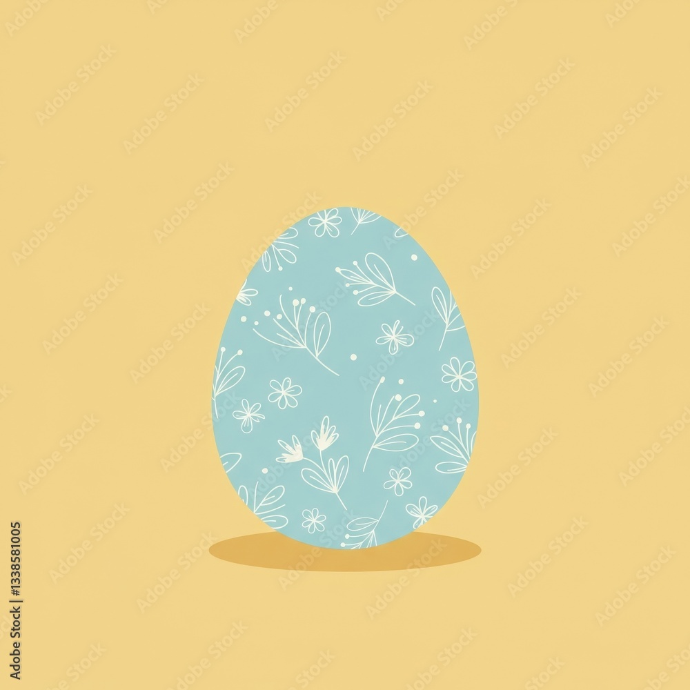 Charming Blue Easter Egg with Floral Patterns on Yellow Background: Perfect for Holiday Decor Inspiration Charming Blue Easter Egg with Floral Patterns on Yellow Background: Perfect for Holiday Decor Inspiration