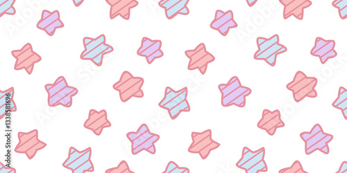 Seamless pattern with colorful pastel star cartoon and fabric pattern for kids on white background.