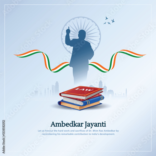 illustration of Dr Bhimrao Ramji Ambedkar with Constitution of India for Ambedkar Jayanti on 14 April