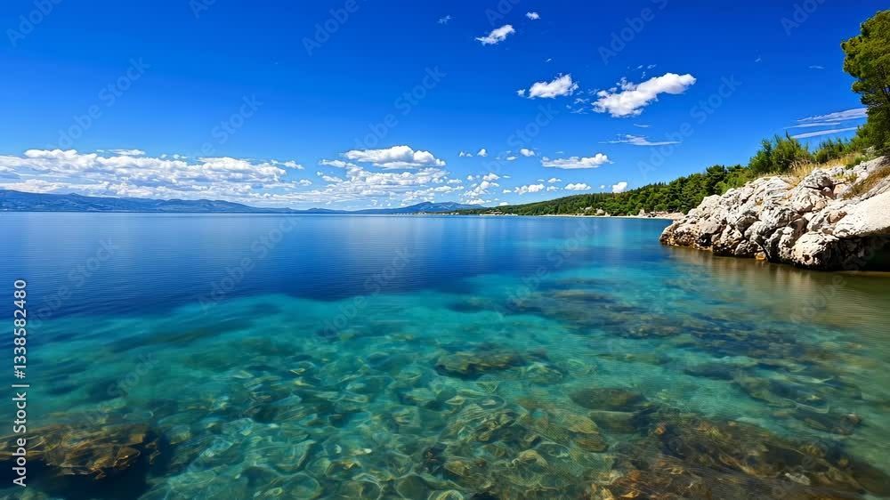 Stunning Coastal View: Crystal Clear Waters and Rocky Shoreline Stunning Coastal View: Crystal Clear Waters and Rocky Shoreline