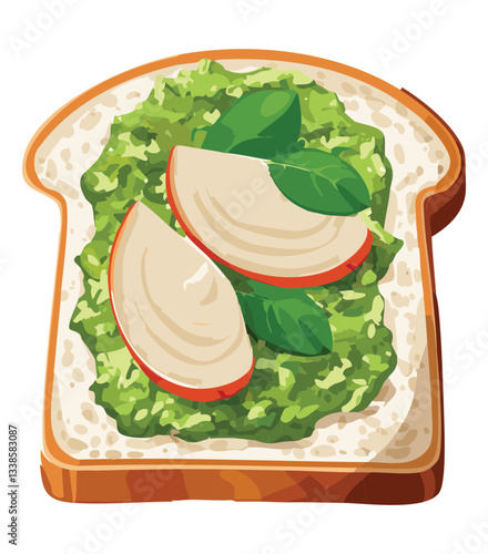 slice bread with Onion and Pesto Sauce topping - Vector Illustration