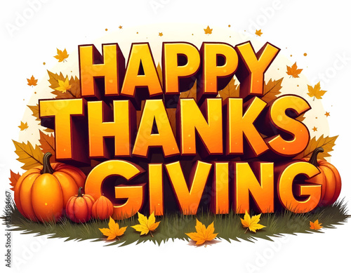 Orange happy thanksgiving lettering design, thankful thanksgiving card design, Fall thanksgiving text, fall shirt quote, halloween background with pumpkin Adobe Illustrator Artwork, party poster