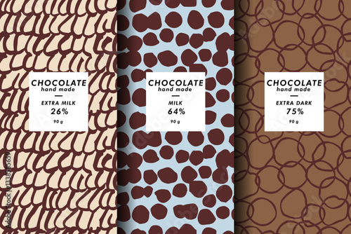 Vector set of templates contemporary abstract cover and patterns for chocolate and cocoa packaging . Minimal modern backgrounds