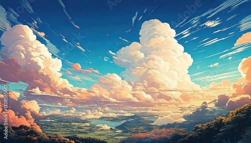 nubes, cielo, amanecer, atardecer, mañana, luz, colores, galaxia, estrellas, luna, fantasía, estilo de pintura, arte digital, naturaleza, dramático, de cuento, hermoso, estilo anime, obra de arte, col
