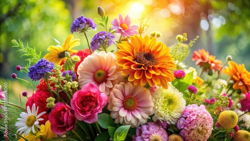 A vibrant spring bouquet, artfully composed, showcasing the beauty of blooming flowers.