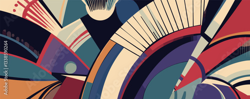 Colorful abstract geometric art with circles, arcs, and lines in a modern design.