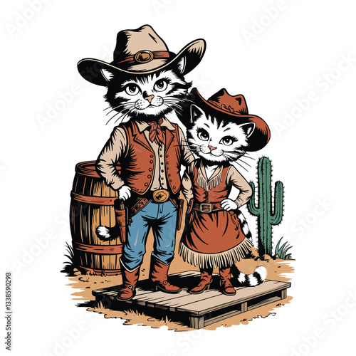 Cowboy  western cats character vector isolated design