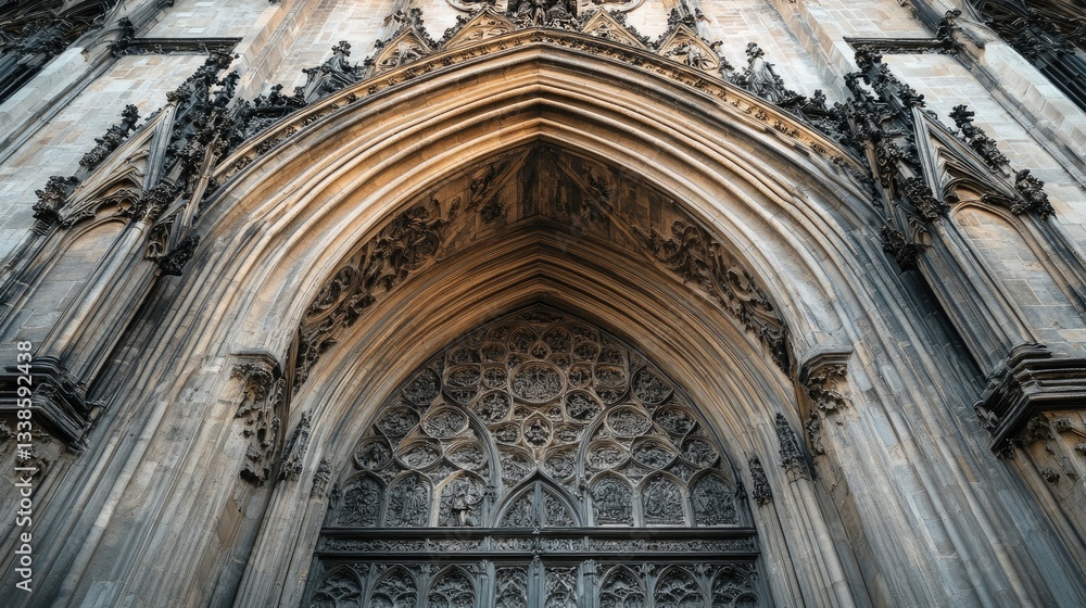 Detailed Gothic Architecture of Cathedral Entrance with Stone Carvings Detailed Gothic Architecture of Cathedral Entrance with Stone Carvings