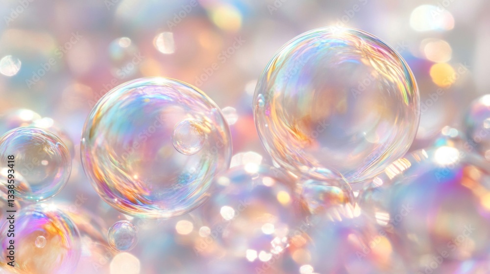 Iridescent soap bubbles floating in a soft light Iridescent soap bubbles floating in a soft light