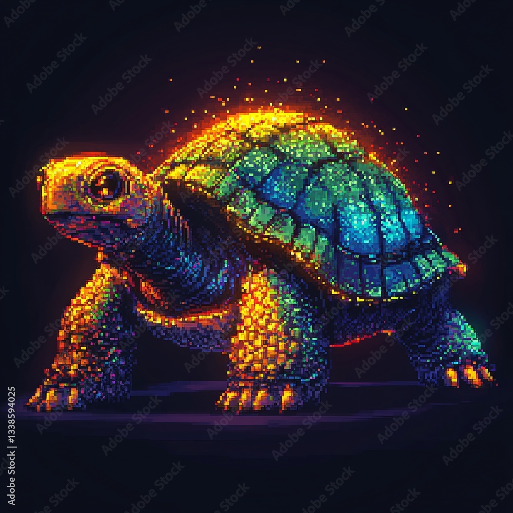 Pixel art sticker logo of a pixel radioactive tortoise with a glowing shell Pixel art sticker logo of a pixel radioactive tortoise with a glowing shell