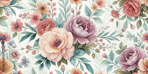 Wallpaper Mural Elegant Vintage Watercolor Floral Backdrop: Minimalist Flower Photography Torontodigital.ca