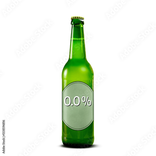 Fotografie Alcohol free beer bottle with 0.0% label isolated from background