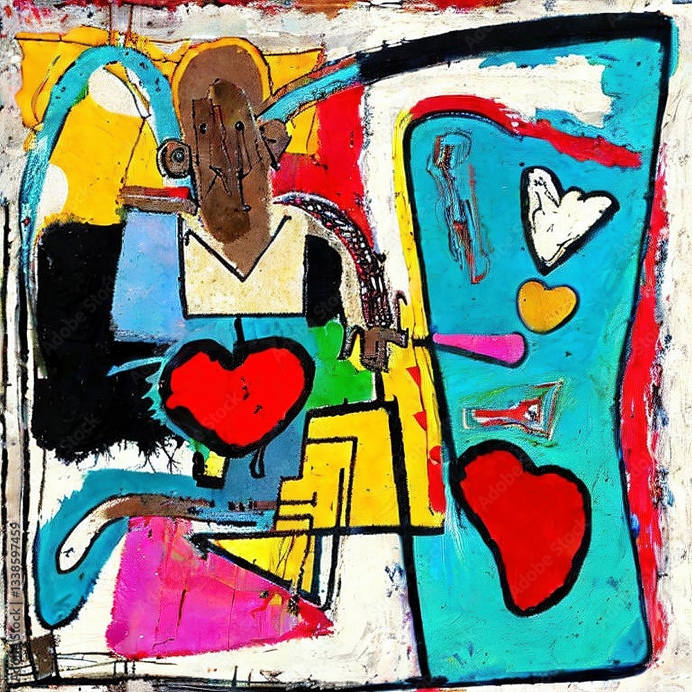 Obraz premium abstract background with hearts, strokes and splashes of colored paint colorful