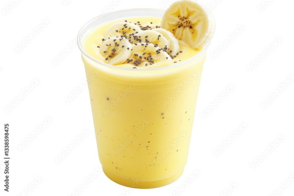 Refreshing banana smoothie with chia seeds and sliced fruit Refreshing banana smoothie with chia seeds and sliced fruit