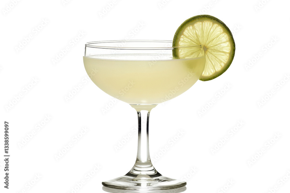 Refreshing cocktail in a glass with lime garnish on display Refreshing cocktail in a glass with lime garnish on display