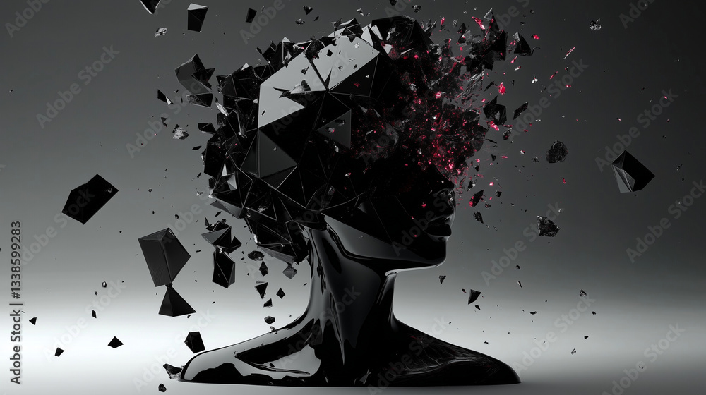 Disjointed fragments of consciousness, abstraction in black and white tones.