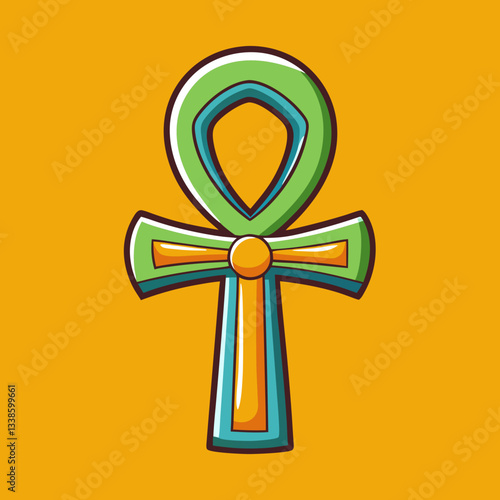 the Ankh symbol on a vibrant yellow background, representing ancient Egyptian culture and life