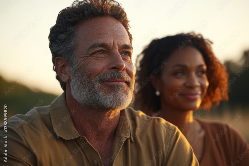 Intimate moment at dusk shows a couple watching the sunset and enjoying time together Intimate moment at dusk shows a couple watching the sunset and enjoying time together